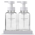MaisoNovo Glass Foaming Soap Dispenser 14 Oz | Glass Bottles Pumps x 2 Clear with Tray
