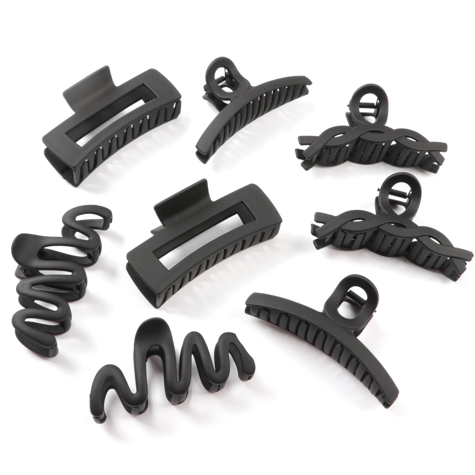 Matte Non-Slip Large Hair Clips for Women 8PCS (All Black)