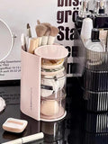 gugululu 3-Layer Clear Hair Accessories Organizer with Hair Brushes Holder, Rotatable Storage Box Desktop Organizer Case for Makeup Brushes, Cotton Swab, Beauty Sponge, Powder Puff (Pink)
