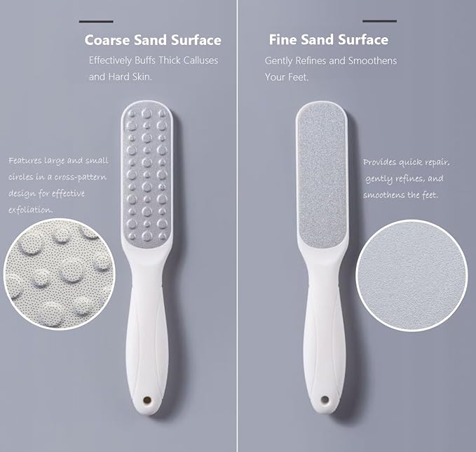 Dual-Sided Professional Pedicure Foot File - Stainless Steel Callus Remover for Hard Skin, Dry and Wet Use, Home or Salon Care, 2 Pack (White & Black)