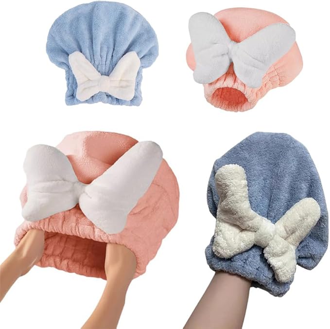 NentMent 2 Pack Hair Drying Caps Ultra Absorbent Hair Turban Microfiber Hair Towel Wrap Head Towels for Shower Curly Thick Long Hair Conditioner Hair Oil Serum Overnight Conditioning Treatment