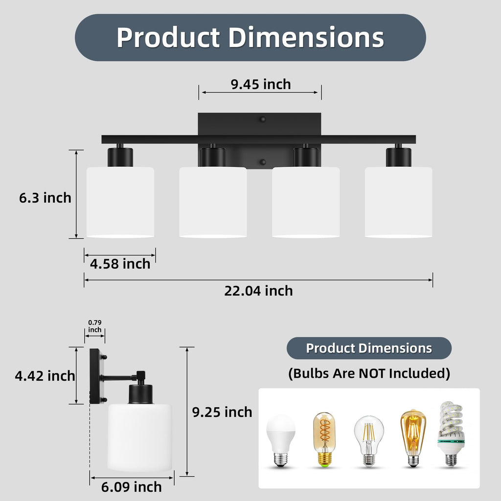 CANMEIJIA 4-Light Bathroom Vanity Light Fixtures, Matte Black