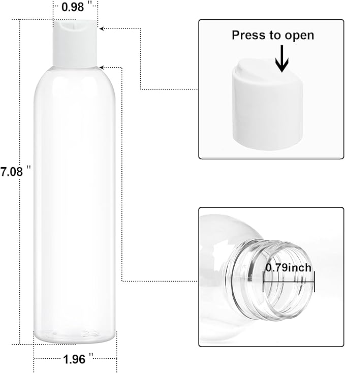 ZLEVEAYN 2 Pack 8 oz Clear Plastic Bottles with White Disc Caps Refillable Empty Squeeze Containers Cosmetic Bottles for Toiletries Conditioner Shampoo Lotions Gels