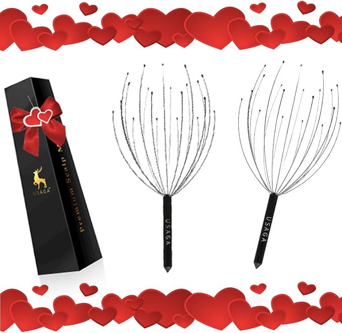 USAGA Head Massager Scalp Massager 20 Fingers Head Scratcher for Head Body Relaxing (Black & Black)