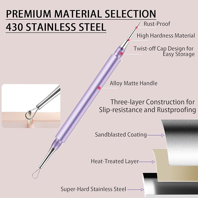 2-in-1 Professional Stainless Steel Acne Removal Needle, Whitehead & Blackhead Remover Tool, Pimples Comedone Extractor Removal Tool, Double Ended Needle with Cap Removal for Nose Face Tools(Sliver)