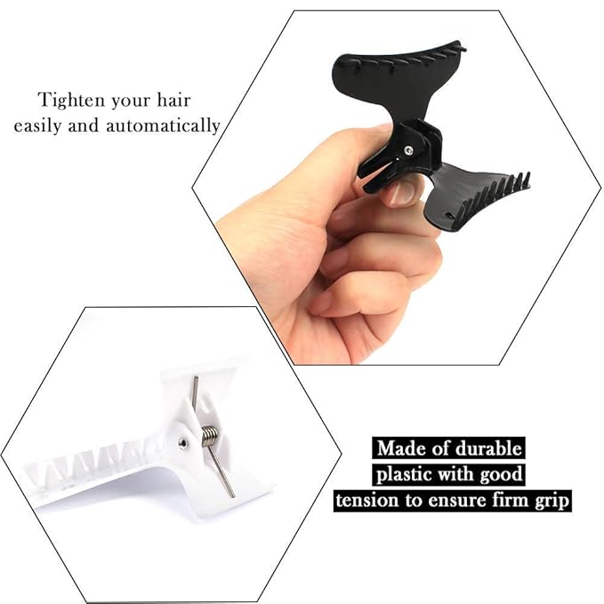 BAHABY Hair Clips for Styling Sectioning 12 Pack Black White Pink Butterfly Clamps Hair Claw Clips Pro Salon Hair Clips for Styling, Sectioning, Cutting and Coloring