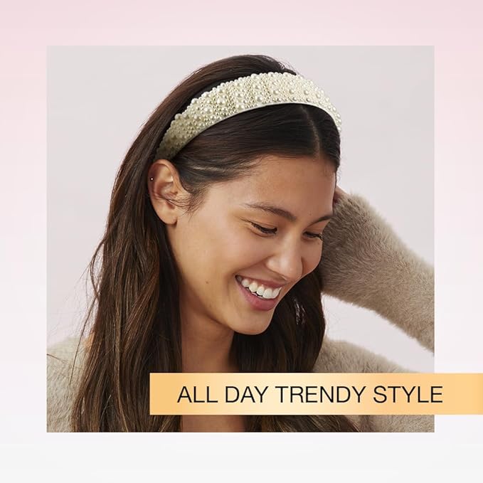 CONAIR Scunci Pearl Headband - ideal for all occasions- fashionable and trendy nonslip head band- hair accessories for women - holiday headwear - stocking stuffers - gifts for her -Ivory