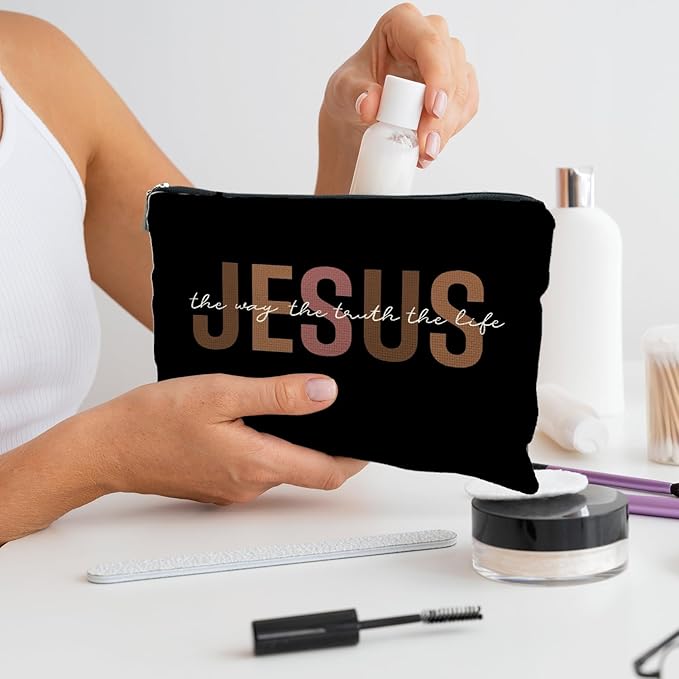 Likjad christian makeup bag,jesus cosmetic bag,christian gifts for women girl,Christian Gift bags,christian gifts for women,Inspirational Gifts for Women girls,Bible Verse cosmetic bag（Jesus-1）