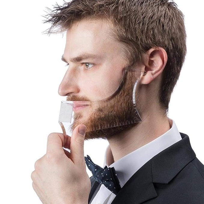 Beard Shaper Template Shaping Tool, Premium Quality Template Shaping for Goatee Mustache Sideburns Facial Hair Trimming Grooming Guide for Men Jaw Cheek Neck Line Symmetric Curve