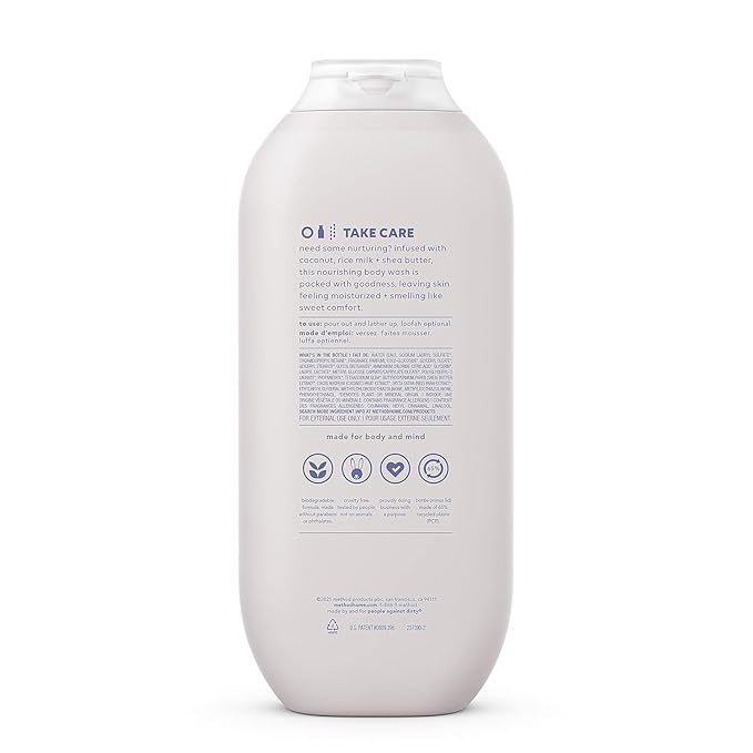 Method Body Wash, Simply Nourish - Leaves Skin Feeling Soft & Moisturized, Made Without Parabens, Notes of Coconut, Rice Milk & Shea Butter, 18 fl oz - 3 pack