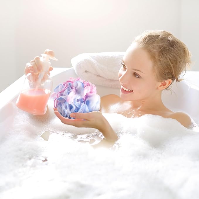 BTYMS Loofah Sponge 60 Gram Shower Pouf Bath Scrunchies Shower Puff Exfoliating Body Wash Scrubber Bath Puffs for Washing - Set of 4