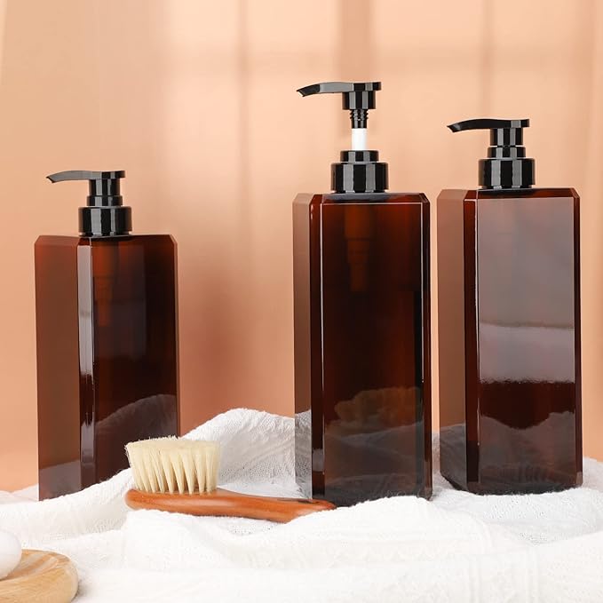 Suream Large Pump Bottles for Shampoo and Conditioner, 3Packs 33.8oz Empty Cosmetic Dispenser with 4PCS Lables, Refillable Shower Press Dispensers for Bathroom, Bedroom, Washroom, Hotel