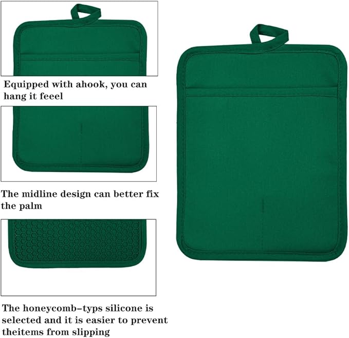 VEIKERY Oven Pot Holder with Pocket Cotton Heat Resistant Coaster Potholder Kitchen Hot Pad Oven Mitts for Cooking and Baking Square 7"x9" (Jasper, Silicone)