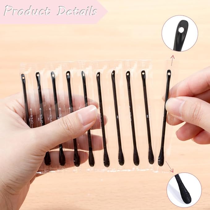 Doromy 200Pcs Plastic Disposable Blackhead Remover Double-Headed Comedones Extractor Black Pimple Popper Tool Acne Removal Stick Cotton Swab Beauty Tool