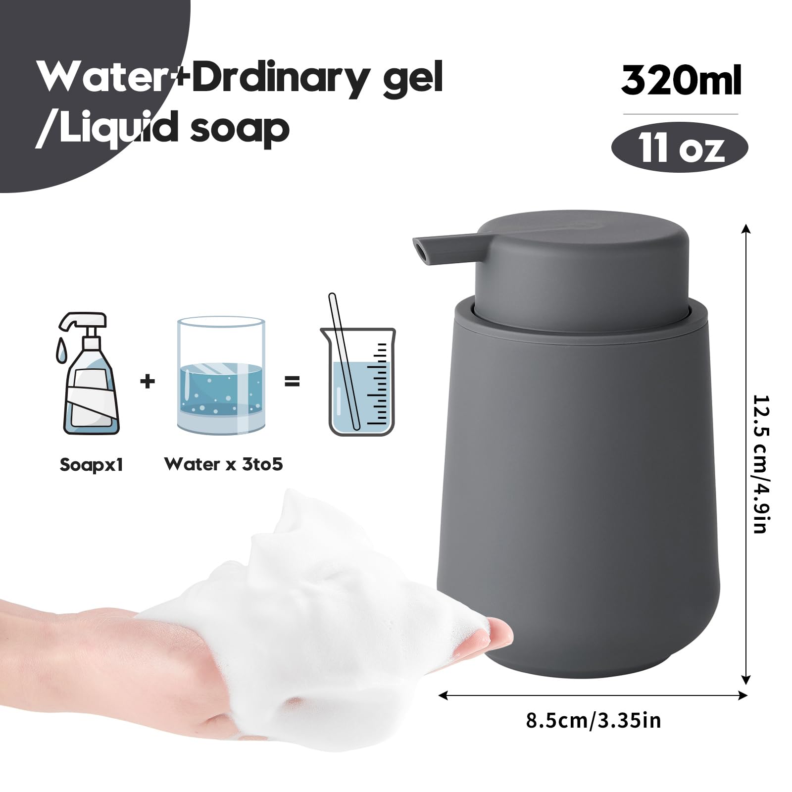 YAUKPH Matte Gray Foaming Hand Soap Dispenser Plastic