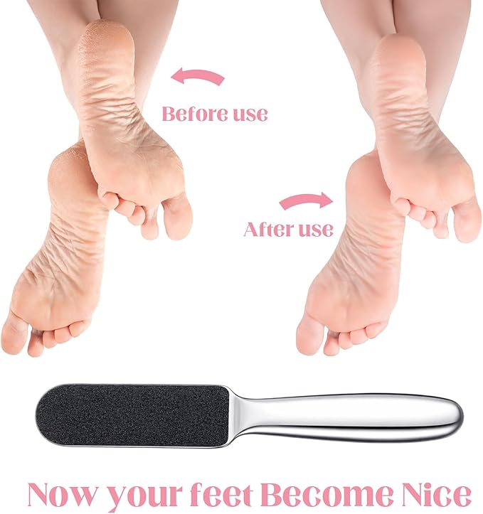 Professional Pedicure Foot File, Dual Sided Callus Cracked Remover Feet File Stainless Steel Foot Hard Skin Feet Rasp with 12 Pcs Replaceable Pads and Pedicure Tools for Women Men Corns Callus Cracked