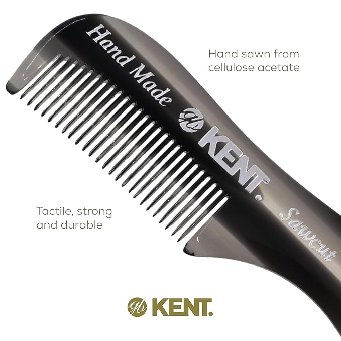 Kent A 81T Graphite X-Small Gentleman's Beard and Mustache Pocket Comb, Fine Toothed Pocket Size for Facial Hair Grooming and Styling. Saw-cut of Cellulose Acetate, Hand Polished. Hand-Made in England