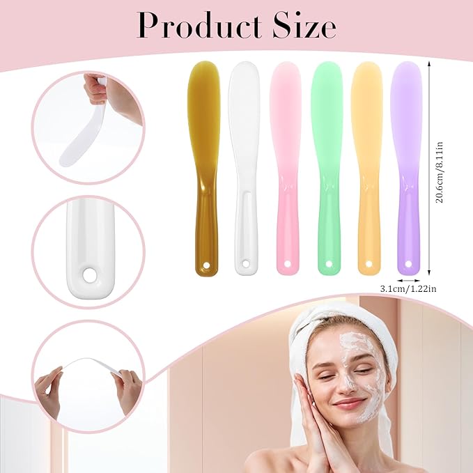 Ymapinc 6 Pcs Lotion Applicator, Facial Spatula, Reusable Plastic Cosmetic Spatulas, Face Mask Makeup Spatula Tool for Skincare, Scoop for Cream Mixing, Jar Scraping, Skincare Tools (Colored)