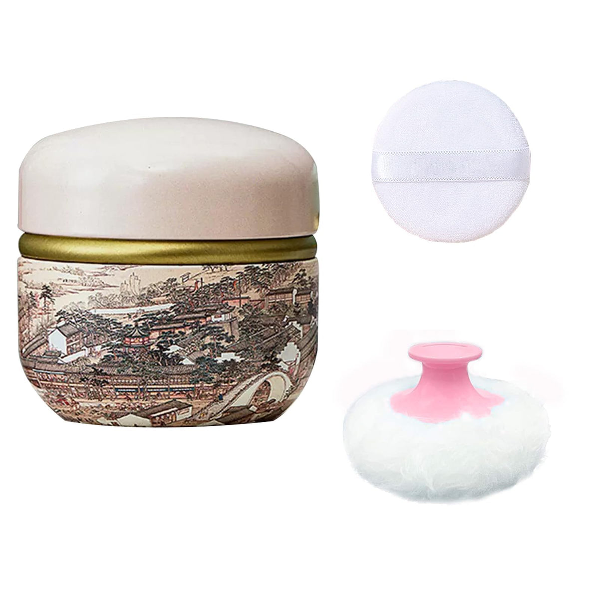 Qopoto Body Powder Puff and Container for Dusting Powder, Women Powder Puff and Powder Case for Bath and Travel (Sakura)