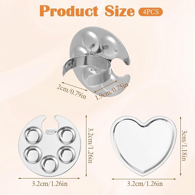 Piriuuo 4 Pack Mini Nail Art Palette, Nail Polish Mixing Plate Metal Manicure Palettes Tools with Finger Rings Nails Art Tools Makeup Palette for Mixing Nail-Art Foundation Cosmetic
