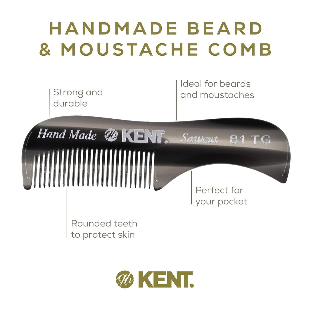 Kent A 81T Bundle X-Small Gentleman's Beard and Mustache Pocket Comb, Fine Toothed Pocket Size for Facial Hair Grooming and Styling. Saw-cut of Cellulose Acetate, Hand Polished. Hand-Made in England
