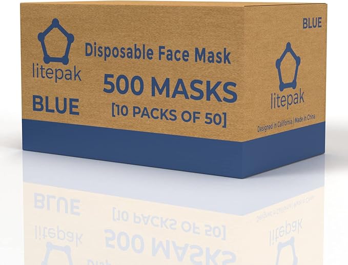 Litepak 500pcs Disposable Face Masks, 3-Ply Dust Mask for Work, Nose Wire