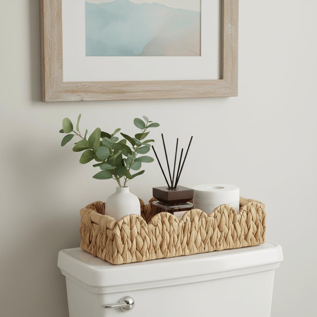 Kriitools Wicker Bathroom Basket 2PK Organizer w/Scalloped for Toilet Paper