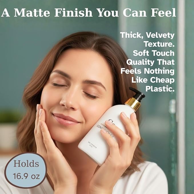 Milanmar Shampoo & Conditioner Shower Dispenser Set, Pearl White - Empty Matte Plastic Bottles, 16.9 oz Pump Containers, Luxury Bathroom Decor, 3 Pack for Spa, Airbnb [White-Gold]
