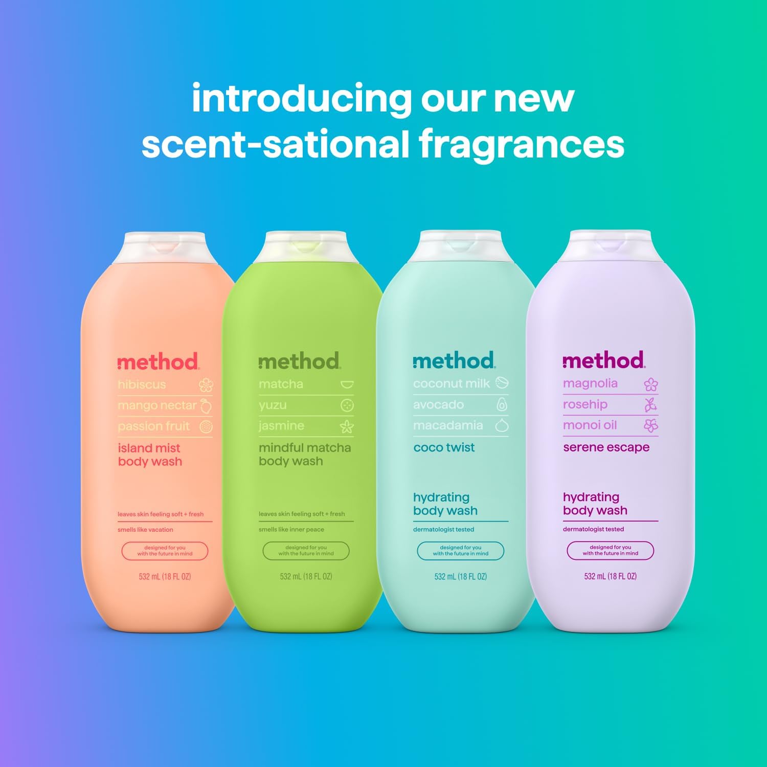 method Body Wash, Mindful Matcha - Leaves Skin Feeling Soft & Moisturized, Made Without Parabens, Notes of Matcha, Yuzu & Jasmine, 18 fl oz