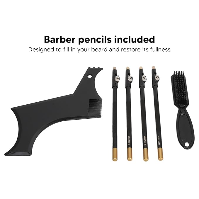 Beard Shaper, Beard Lineup Tool Beard Grooming Toolkit Includes Beard Shaping Stencil with 4 Barber Pencils for Home Use and Travel (Black)