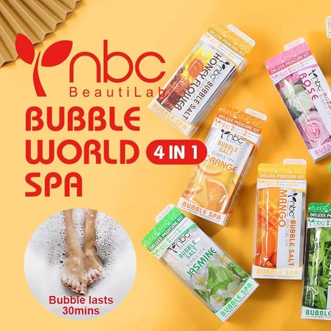 nbc BeautiLab Pedicure Kit Foot Soak Set: Bubble Salt, Sugar Scrub, Massage Mask, Massage Lotion in a Box, 4 Step Foot Spa Kit for Dry Feet, Calluses and Tired Feet (1 Set Jasmine)