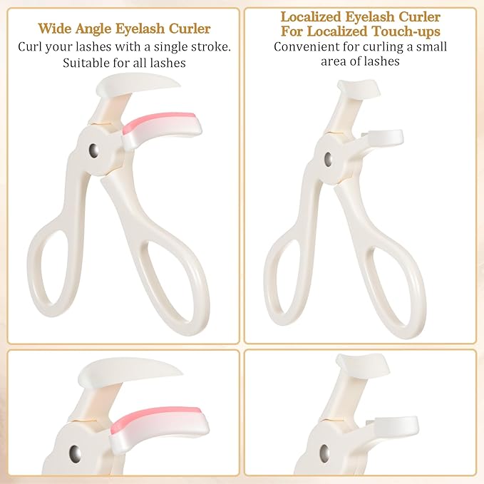 2 Pcs Eyelash Curler, Lash Curler, Quick Natural Curl in 5 Seconds, Comfortable Grip for Long Lasting Curls, White
