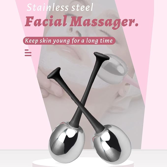 Glomora 2pcs Facial Ice Globes Stainless Steel Facial,Massage Reduce Puffiness Eliminate Fine Lines Ice Globes Cryo Sticks for Skin Care,Targets Dark Circles,Puffiness,Wrinkles (Black Handle)