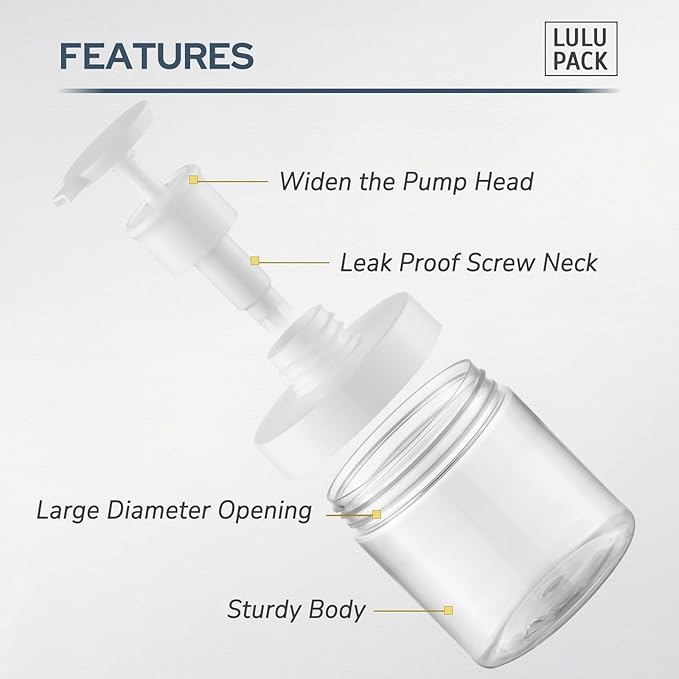 Lulupack Pump Bottle Dispenser for Soap - 8 oz Plastic Empty Container for Shampoo and Conditioner - Refillable Lotion Jar for Shower, Hand Soap - Wide Mouth Wash Bottle for Bathroom 250ml Clear 2PCS