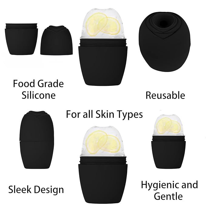 Evmliy Silicone Ice Roller Facial Massager - Brighten Skin, Reduce Puffiness, Reusable Ice Roller for Face & Eyes, Freezer (1Pack, Black)
