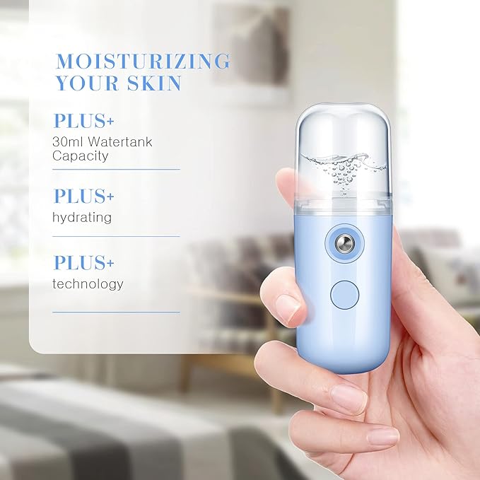 Honoson 2 Pack Nano Facial Mister Spray Bottle Handheld Humidifier Portable Face Mister for Eyelash Extensions USB Rechargeable 1 oz Mini Skin Care Machine for Daily Makeup(Black and Blue)