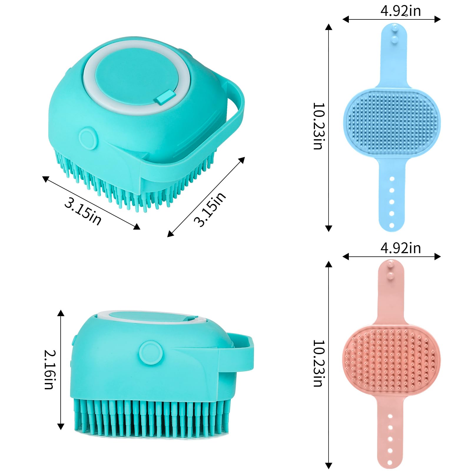 Comotech 3-in-1 Dog Grooming Brush | Adjustable Handle Shampoo Brush & Scrubber for Short & Long Haired Dogs & Cats (Blue Pink Blue)