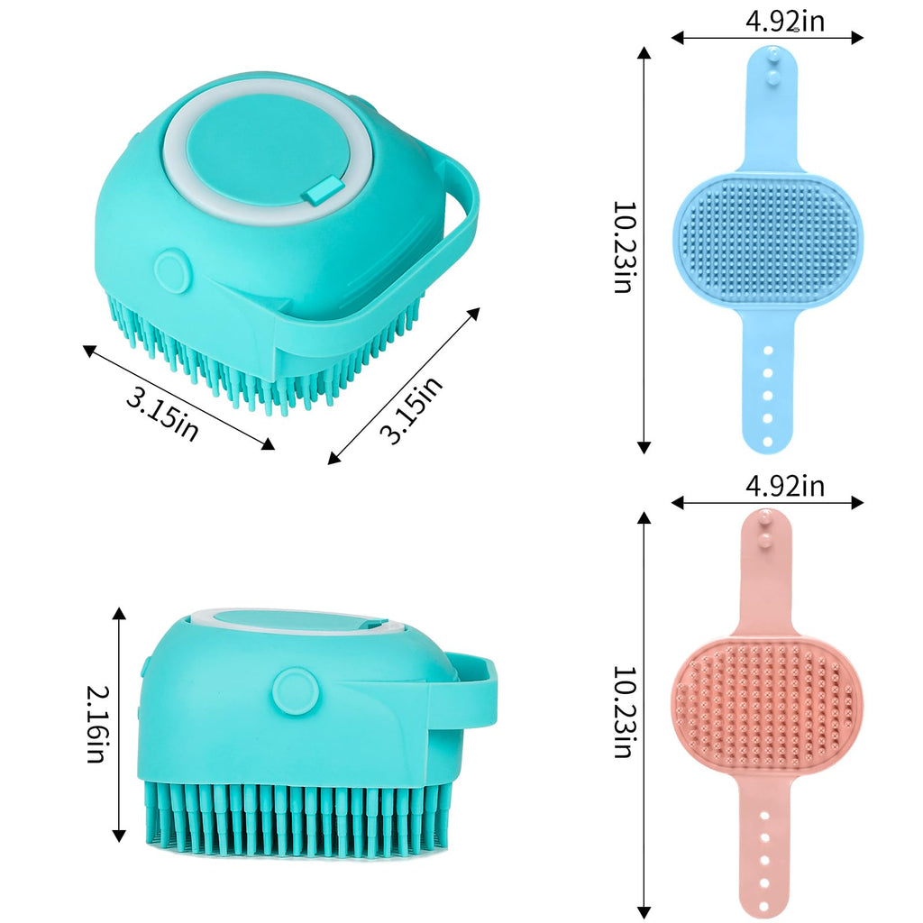 Comotech 3-in-1 Dog Grooming Brush | Adjustable Handle Shampoo Brush & Scrubber for Short & Long Haired Dogs & Cats (Blue Pink Blue)