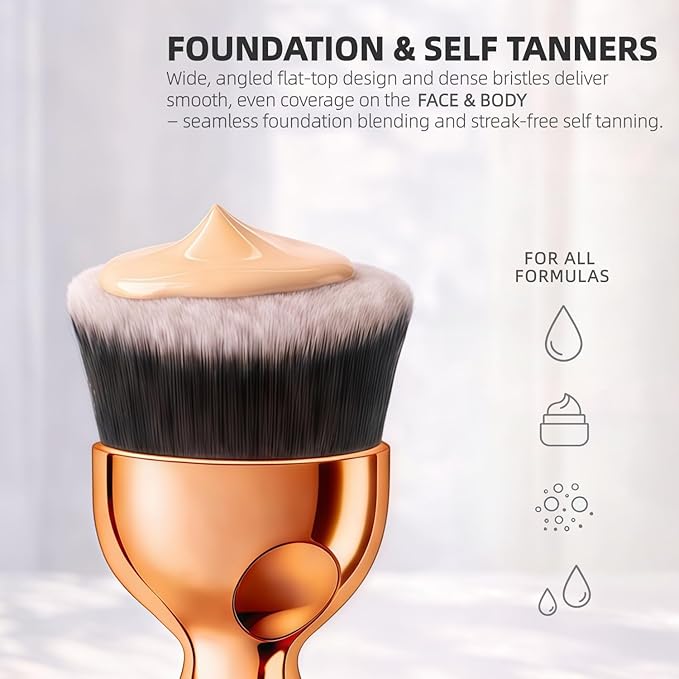 GOERTI Angled Flat Top Kabuki Foundation Brush, Vegan Kabuki Blending & Buffing Brush for Face & Body Makeup, Self Tanner, Sunless Tanning & Bronzer Brush for Liquid, Cream, Powder & Tanning Lotion