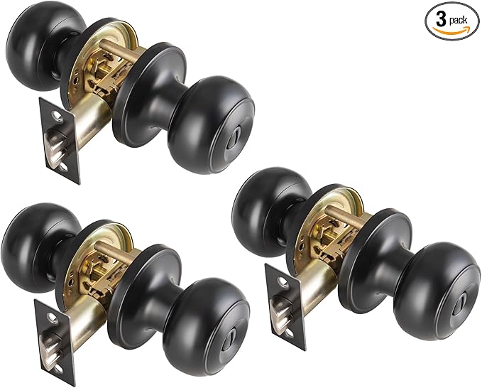 8 Pack Black Door Knobs Interior Keyless, Door Knobs for Bathroom & Bedroom, Matte Black Privacy Door Knob