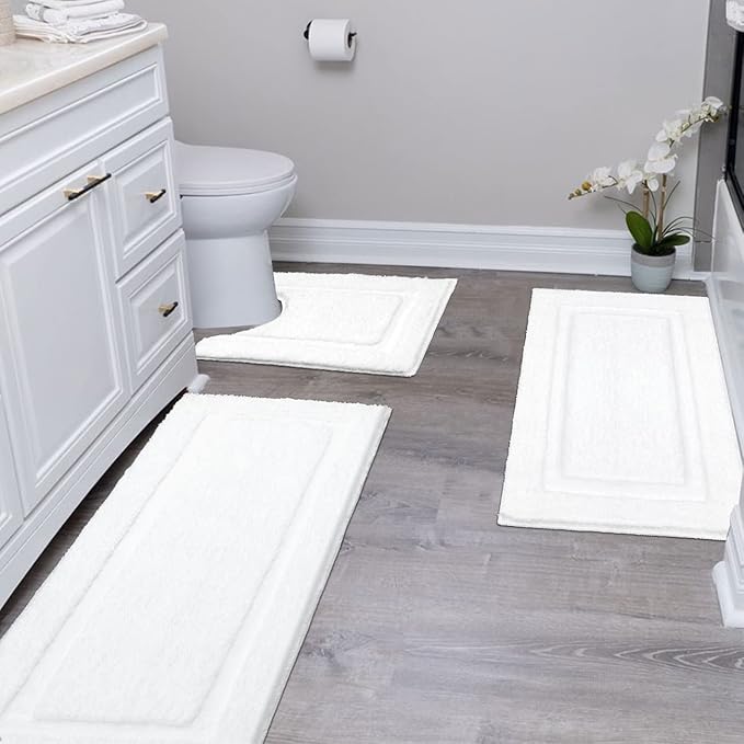 SHACOS White Bathroom Rugs Sets 3 Piece Bath Mat U Shaped Toilet Rug