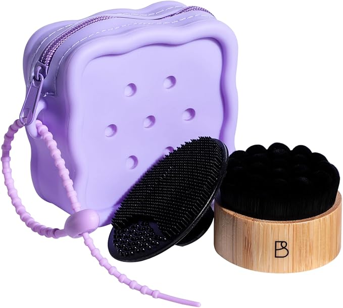 BS-MALL Silicone Facial Cleansing Brush Kit – Bamboo Face Scrub Brush with Silicone Storage Bag for Deep Cleaning, Exfoliation & Pore Cleansing – Travel-Friendly Sensitive Skin Care Tool