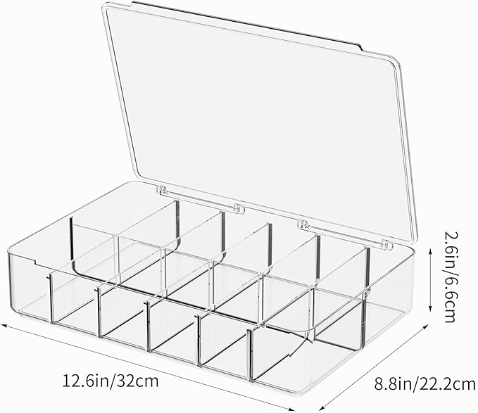 APLOP Clear Acrylic Makeup Organizer with Cover - 12 Compartments Cosmetic and Jewelry Organizer for Vanity and Desk Storage