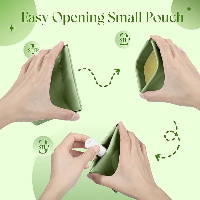 ISKYBOB Small Pouches for Purse Organization, 4.7in Self-Closing Snap Makeup Bag Small Purse Pouch for Cosmetics, Lipstick, Portable Travel Makeup Jewelry Organizer(Macaron)