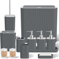 InnJoey Bathroom Accessory Set - Bathroom Set, 12PC Bathroom Accessories Set, Grey Bathroom Accessories Set, Mini Trash Can, Toilet Brush, Trash Can & Soap Dispenser