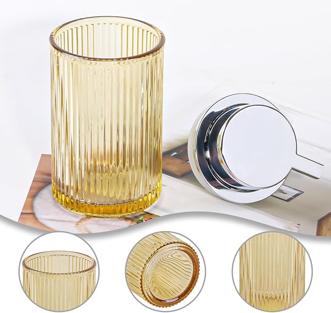 Tonxus Foaming Soap Dispenser, 12 Oz Amber Glass Foam Hand Soap Dispenser, Refillable Glass Foam Pump Bottle Container Decorative Slim Ribbed Bottle for Bathroom and Kitchen