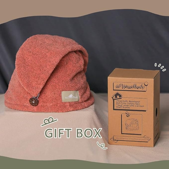 myHomeBody Hair Towel Wrap, Quick Drying Turban, Absorbent Cap – Cinnamon