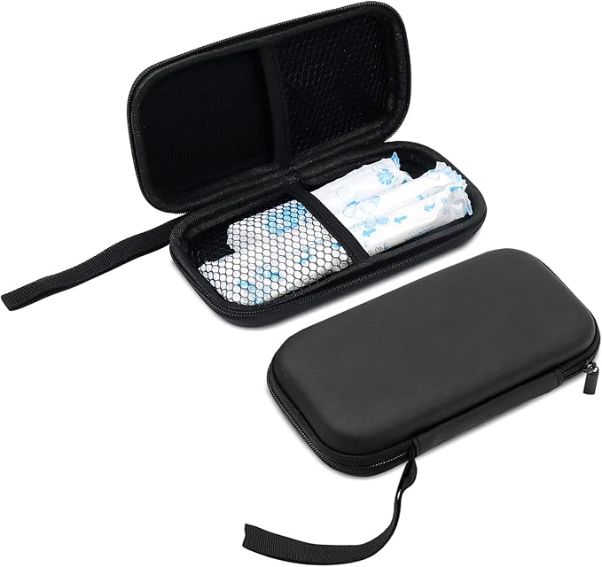 Tuciyke Tampon Holder for Purse,2 Pack Black Tampon Storage Bag with Zipper 6.3x3.3x1.2 inches Small Pouch for Feminine Products Portable Period Bags for Women,Ladies