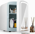 COYCYQI 4L Mini Skincare Fridge with Dimmable LED Mirror, Portable Beauty Refrigerator for Makeup, Cosmetic, Personal Small Refrigerator with Cooler and Warmer for Bedroom, Office and Car(Pearl White)