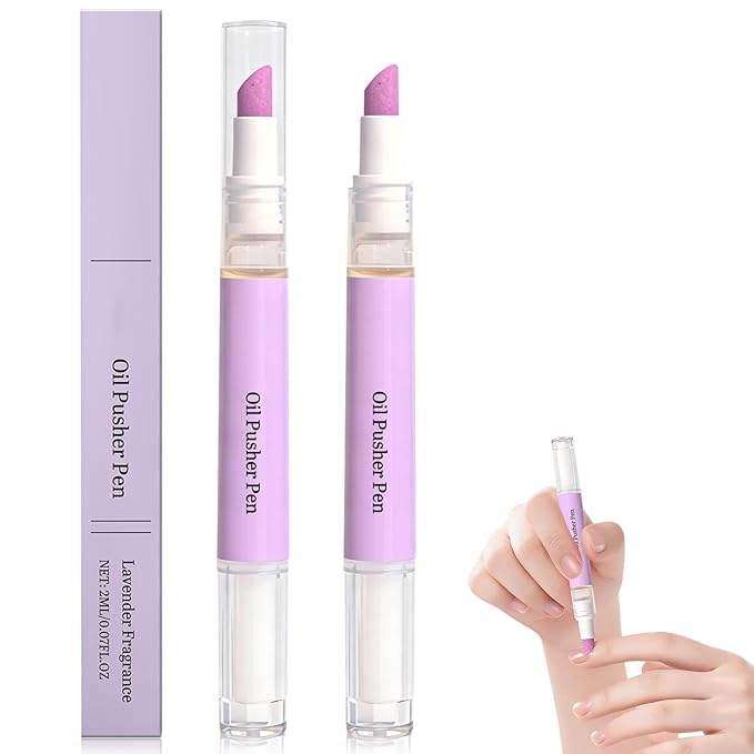 2Pcs 2 in 1 Cuticle Oil Pusher Pen, Nail Cuticle Pen Applicator, Cuticles Remover Pens for Nails, Nail Care Buffer Pens for Hangnails, Dry & Damaged Nails, Moisturizer Polish Brighten